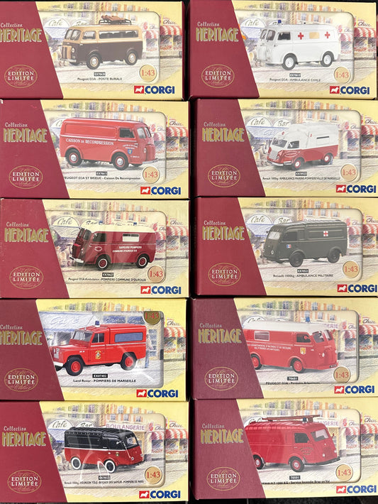 Lot de 10 miniatures Corgi Heritage 1/43- Véhicules Services Publics Français- Edition Limitée