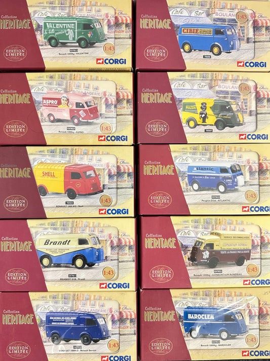 Lot de 10 miniatures Corgi Heritage 1/43-Véhicules Publicitaires Français Vintage-Edition Limitée