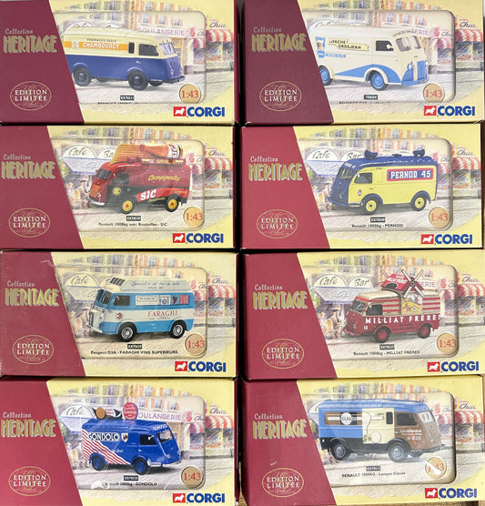 Lot de 8 miniatures Corgi Heritage 1/43-Véhicules Publicitaires Français Vintage